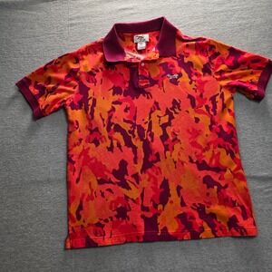 Retro Fox Mens XL Camo Polo Shirt Orange Red Purple Camouflage Cotton Pique Logo